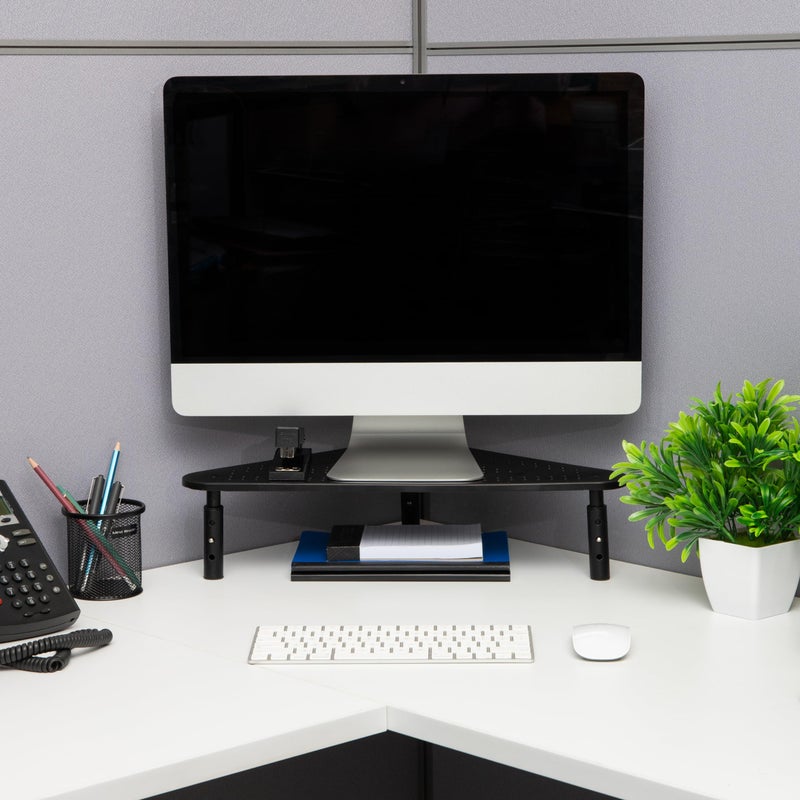 Mind Reader Triangle Monitor Stand, 40lb(18kg) Capacity, Adjustable Height, Ventilated, Metal, 19.5"L x 14.5"W x 5.5"H, Black - Image 2